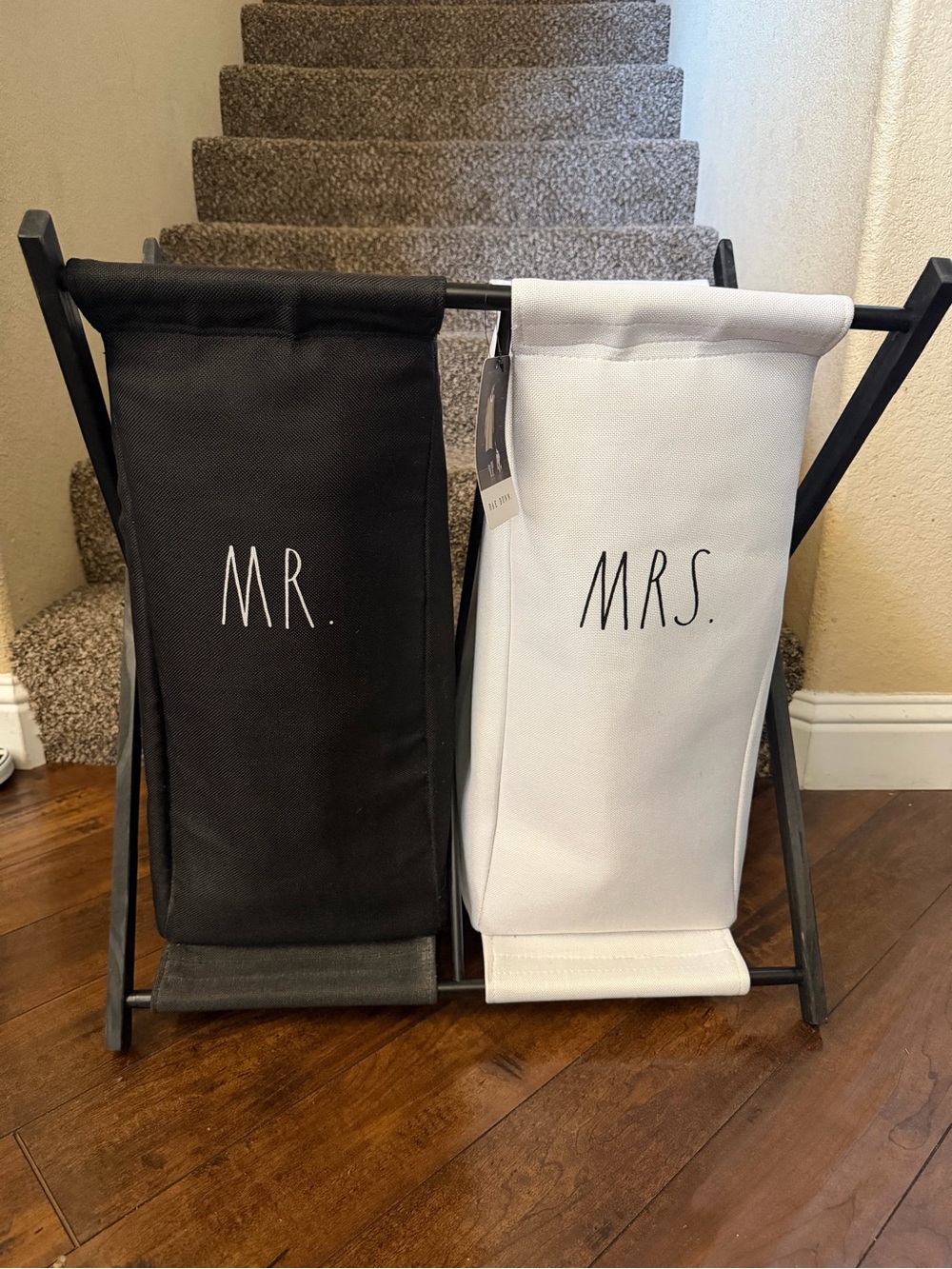 Rae Dunn MR. & MRS. Dual Laundry Hampers - Black & White
